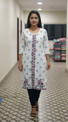 sofiacollection Women Floral Print, Embroidered Straight Kurta(White)