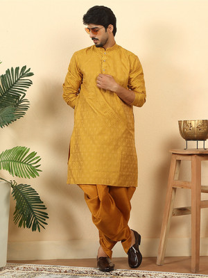 kraft india Men Paisley Straight Kurta(Yellow)