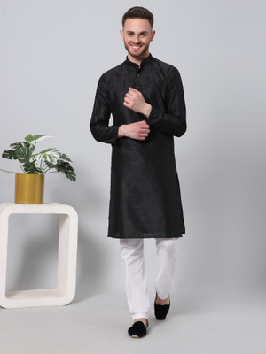 Shiwam Ethnix Men Geometric Print Straight Kurta(Black)