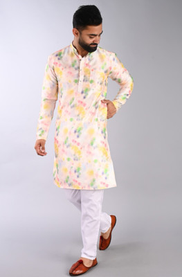 FUBAR Men Printed Straight Kurta(Yellow)