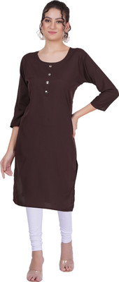 Good Straders Women Solid Straight Kurta(Brown)