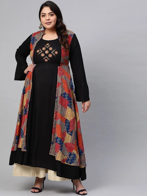 Yash Gallery Women Embroidered Anarkali Kurta(Black)