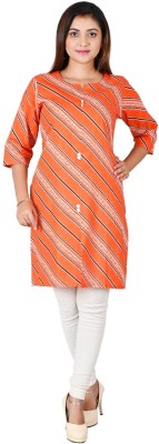 UDI WORLD Women Striped Straight Kurta(Orange)