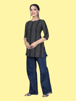 Rangrasiya Creation Women Striped Anarkali Kurta(Grey)