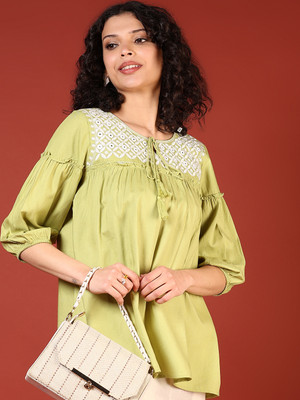V-MART Women Solid A-line Kurta(Green)