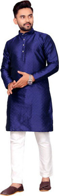 Akshat Enterprise Men Printed Straight Kurta(Blue)