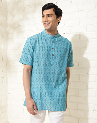 Fabindia Men Printed Straight Kurta(Blue)