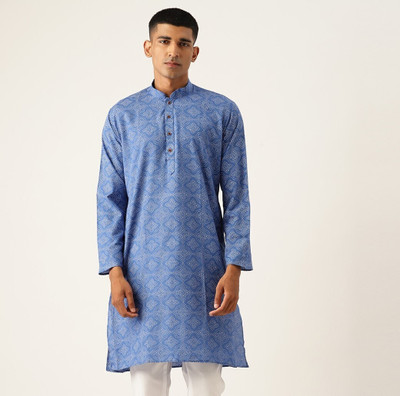 ARMAAN ETHNIC Men Printed Straight Kurta(White, Blue)