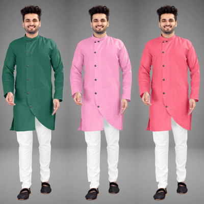 GRATITUDE ROCK Men Solid Asymmetric Kurta(Multicolor)