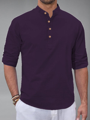 Yugnik Men Solid Straight Kurta(Purple)