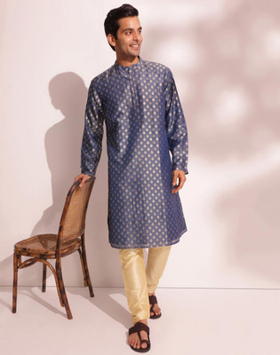 Fabindia Men Self Design, Woven Design Straight Kurta(Blue)
