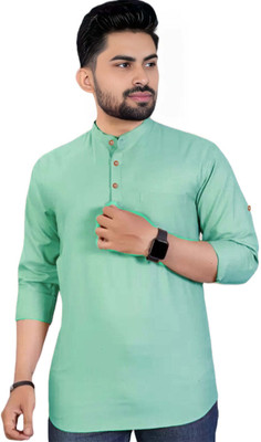 BHUVIKOO Men Solid A-line Kurta(Light Blue)
