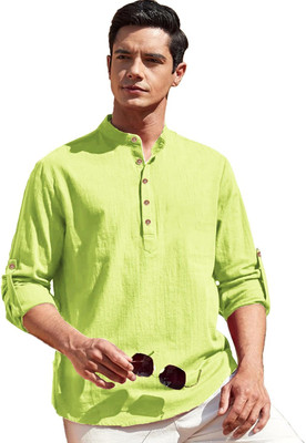 Navkanj Men Solid A-line Kurta(Green)