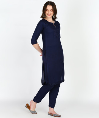 Anvi creation Women Solid A-line Kurta(Dark Blue)