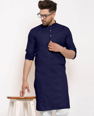 SUFFY CREATION Men Solid Straight Kurta(Dark Blue)
