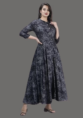 AnviTextile Women Printed Anarkali Kurta(Black)