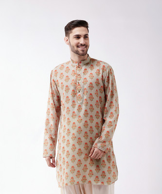 VASTRAMAY Men Printed Straight Kurta(Beige)