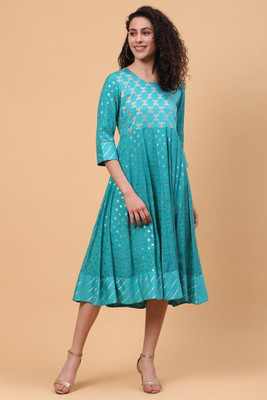 RANGRITI Women Dyed/Ombre Anarkali Kurta(Green)