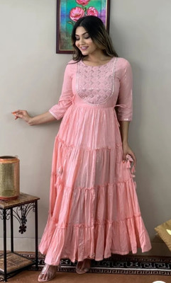 Wasma Fashion Women Embroidered Gown Kurta(Pink)