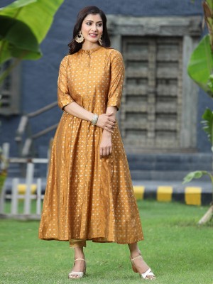 Juniper Women Printed Anarkali Kurta(Yellow)