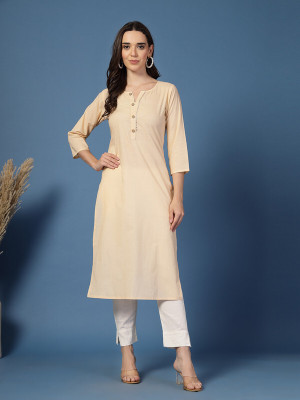 Anmi Printed Women Straight Kurta(Beige)