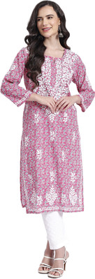 Nazaqat Women Chikan Embroidery Straight Kurta(Red)