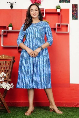 BIMATEX Women Leheriya Anarkali Kurta(Blue)