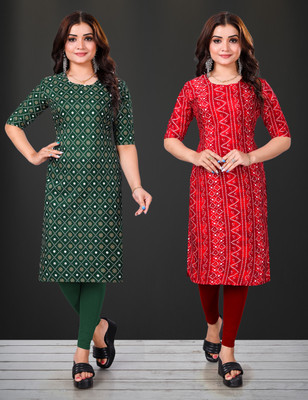 YATKSH Women Printed Straight Kurta(Red)