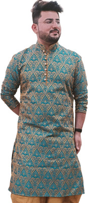 26 i Men Self Design Straight Kurta(Light Blue)