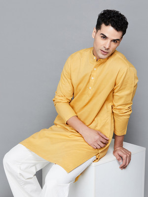 MELANGE Men Solid A-line Kurta(Yellow)