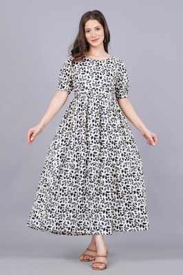 Fashion Unstoppable Women Printed Anarkali Kurta(Grey)