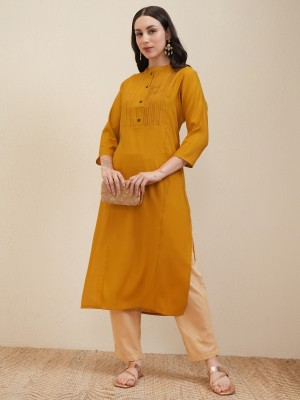 Vishudh Women Solid A-line Kurta(Yellow)