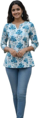 Taj fashion Women Floral Print A-line Kurta(Blue)