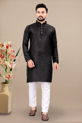 HERIN ENTERPRISE Men Embellished Asymmetric Kurta(Black)