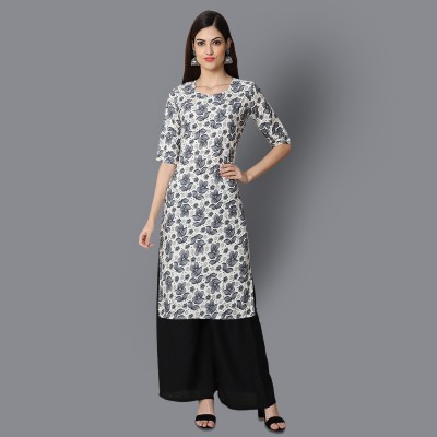 EthnicBasket Women Printed Straight Kurta(Grey)