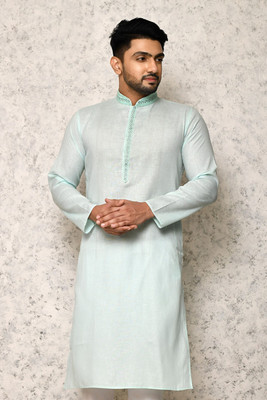RANAK Men Solid Straight Kurta(Light Blue)