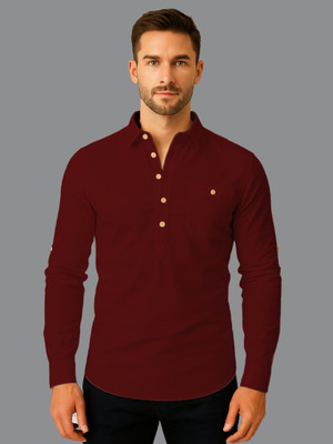 Navkanj Men Solid Straight Kurta(Maroon)