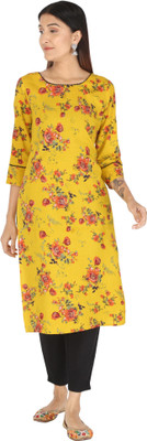Neelo Kurti Women Printed Straight Kurta(Yellow)