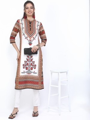 Vishudh Women Printed Straight Kurta(White)