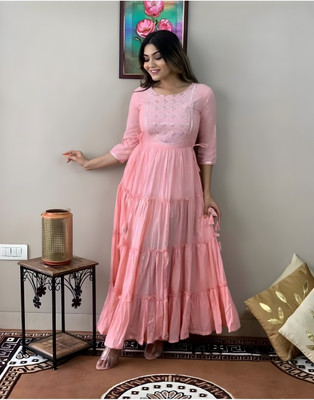 Pink World Women Embroidered Anarkali Kurta(Pink)