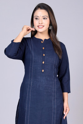 ANTU KURTIES Women Patchwork Straight Kurta(Blue, White)