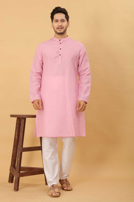 ODD by Poshaak Men Solid Straight Kurta(Pink)