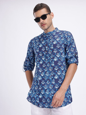 Anouk Rustic Men Printed Straight Kurta(Blue)