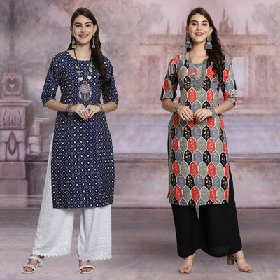 Moda Rapido Women Printed Straight Kurta(Multicolor)