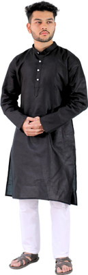 YOUTH ROBE Men Solid A-line Kurta(Black)