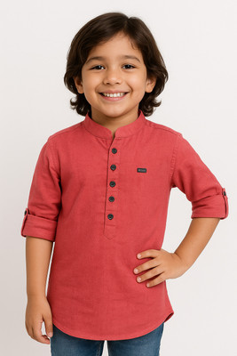 PEPILIO Boys Solid Straight Kurta(Maroon)