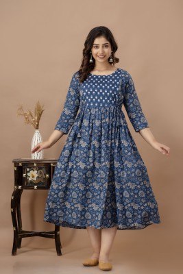 FASHION SWAG Women Floral Print A-line Kurta(Blue)