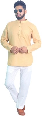 House of Aqss Men Solid Straight Kurta(Beige)