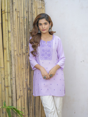 Ode by House of Pataudi Women Embroidered Straight Kurta(Purple)