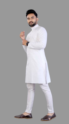 VINAARI Men Solid A-line Kurta(White)